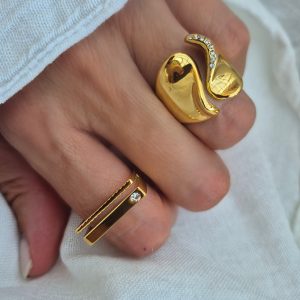 Bague Alicia – Asymétrique avec Strass en Acier Inoxydable
