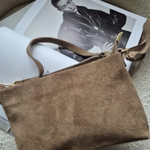 Pochette « Camélia » – Cuir Daim Beige 3 en 1