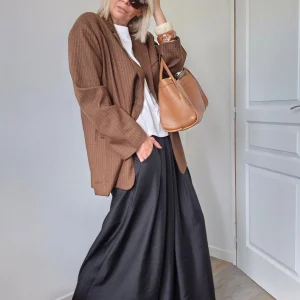 Jupe longue fluide OPHÉ – Noire ou Marron, Taille Unique