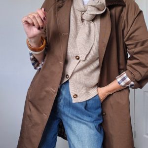 Trench MICA long marron à col velours
