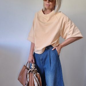 Sweat femme FAUSTINE – abricot doux, coupe oversize