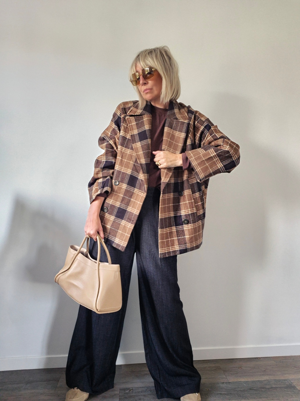 Manteau "Célia" à carreaux oversize – Taille unique – Premium