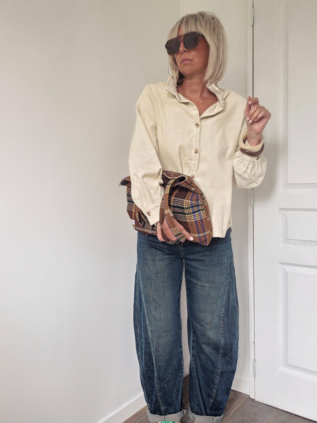 Chemise Velours Oversize Col Victorien "Lou" – Écru, 100% Coton – Image 3