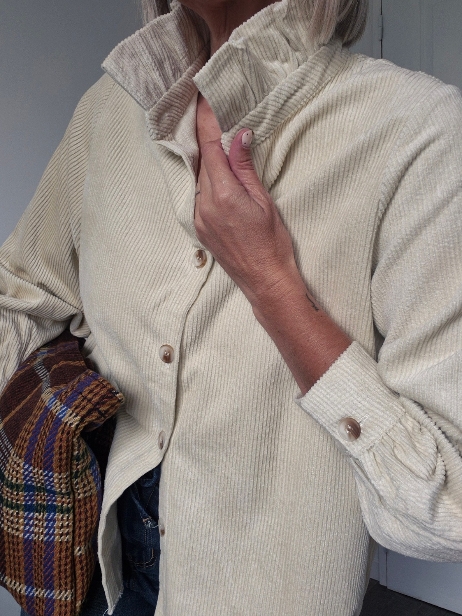 Chemise Velours Oversize Col Victorien "Lou" – Écru, 100% Coton – Image 6