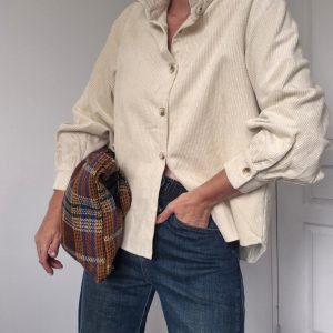 Chemise Velours Oversize Col Victorien "Lou" – Écru, 100% Coton