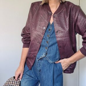 Veste SIMONA effet cuir tressé Bordeaux