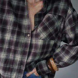 Chemise oversize Lucil à carreaux chocolat – Style casual chic