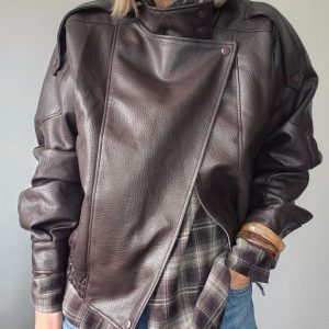 Veste Flora oversize simili cuir marron – Esprit chic et décontracté