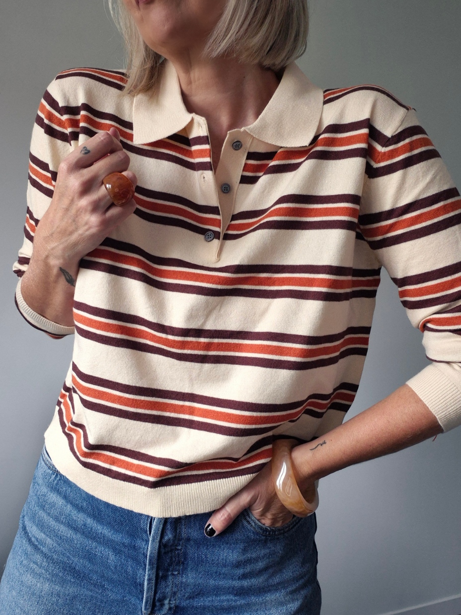 Pull forme polo fin rayé "Églantine" – mélange de laine – Image 2