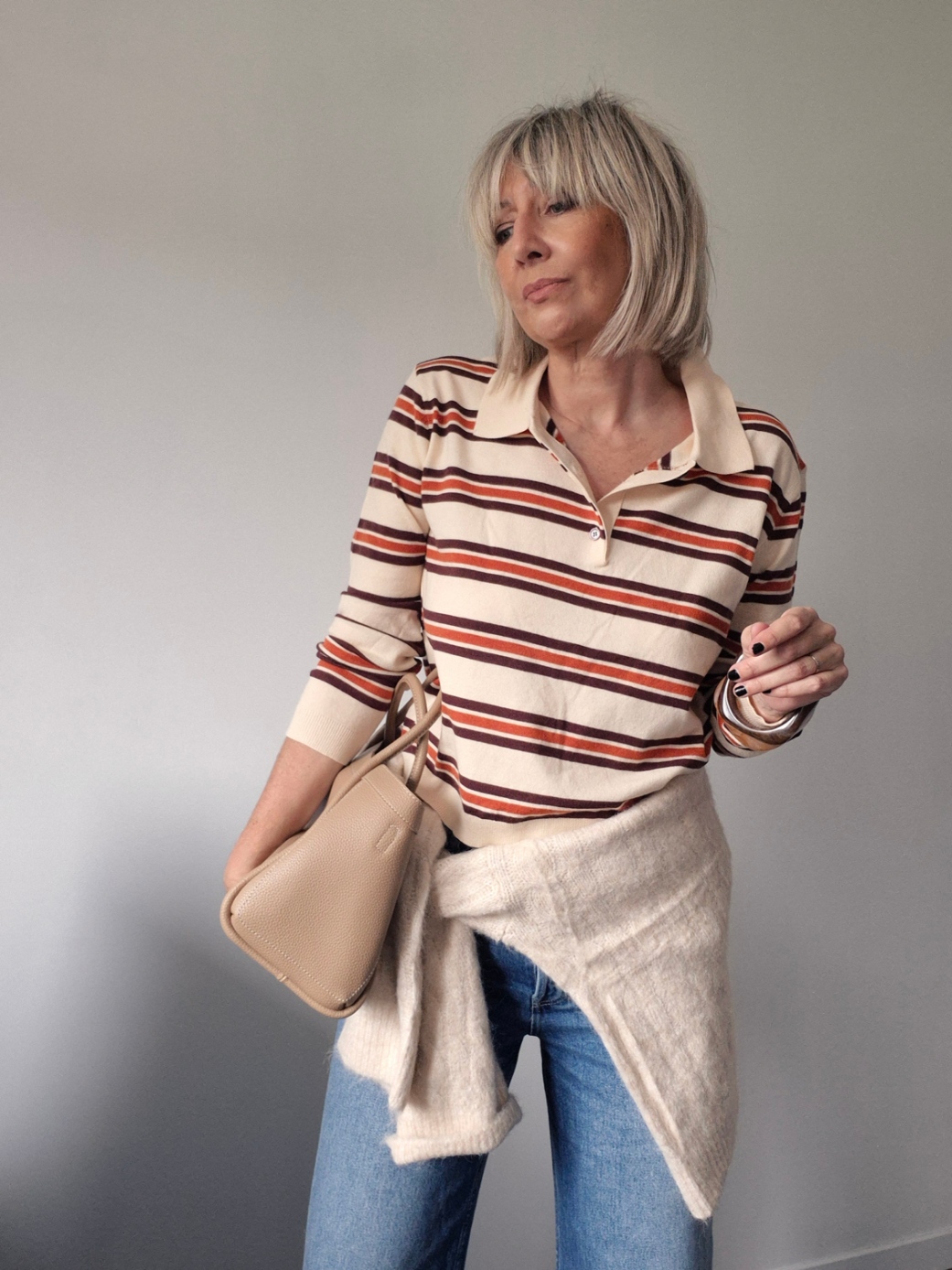 Pull forme polo fin rayé "Églantine" – mélange de laine – Image 3