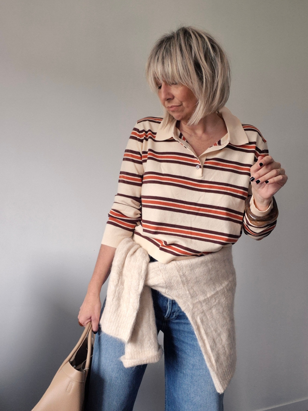Pull forme polo fin rayé "Églantine" – mélange de laine – Image 5