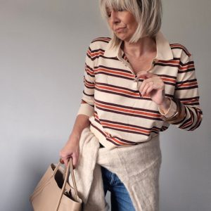 Pull forme polo fin rayé "Églantine" – mélange de laine