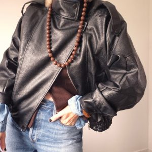 Veste Flora oversize en simili cuir noire – Esprit chic et décontracté