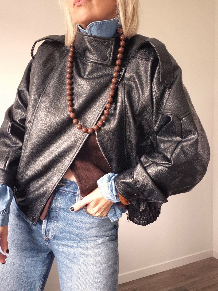Veste Flora oversize en simili cuir noire – Esprit chic et décontracté