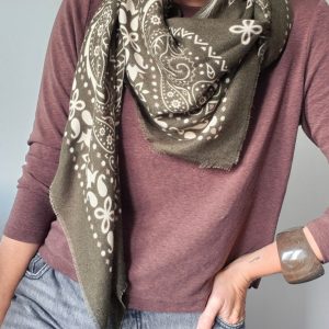 Écharpe “Mina” – Bandana Imprimé Acrylique – kaki RUPTURE DE STOCK