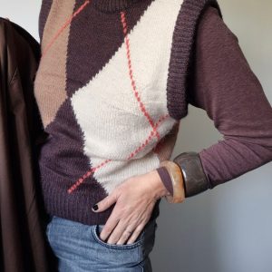 Pull sans manches “Jade” – maille à losanges