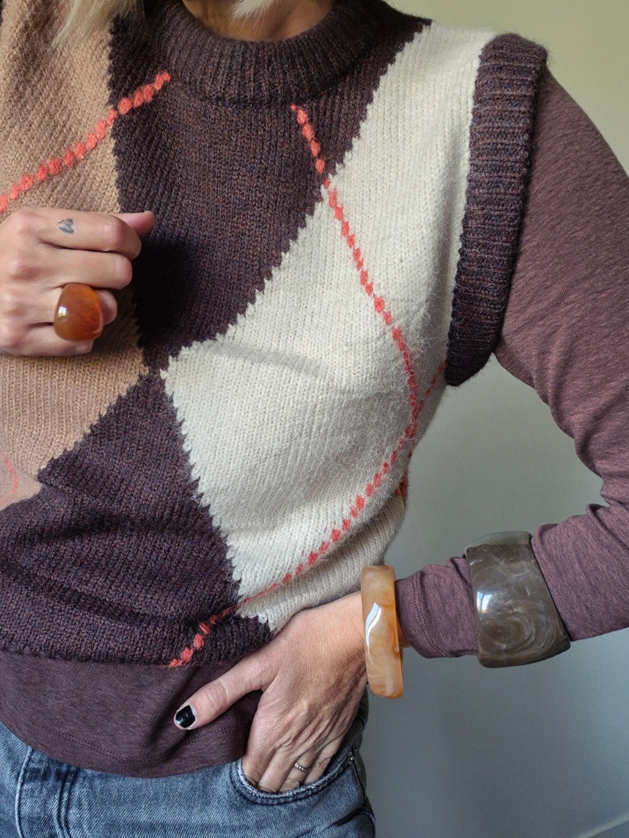 Pull sans manches “Jade” – maille à losanges – Image 2