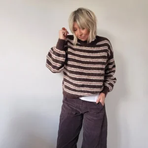Pull "Ingrid" – Rayures Marron & Écru
