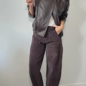 Pantalon "Barrel" – Coton Stretch Marron (Made in Italy)
