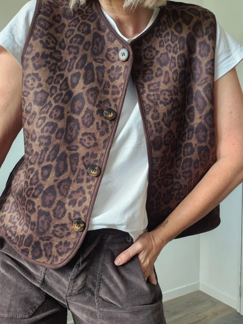 Veste "Féline" – Réversible Léopard & Bouclette Marron – Image 2