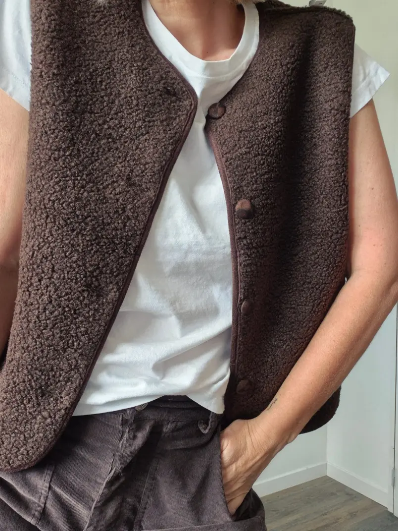 Veste "Féline" – Réversible Léopard & Bouclette Marron – Image 6