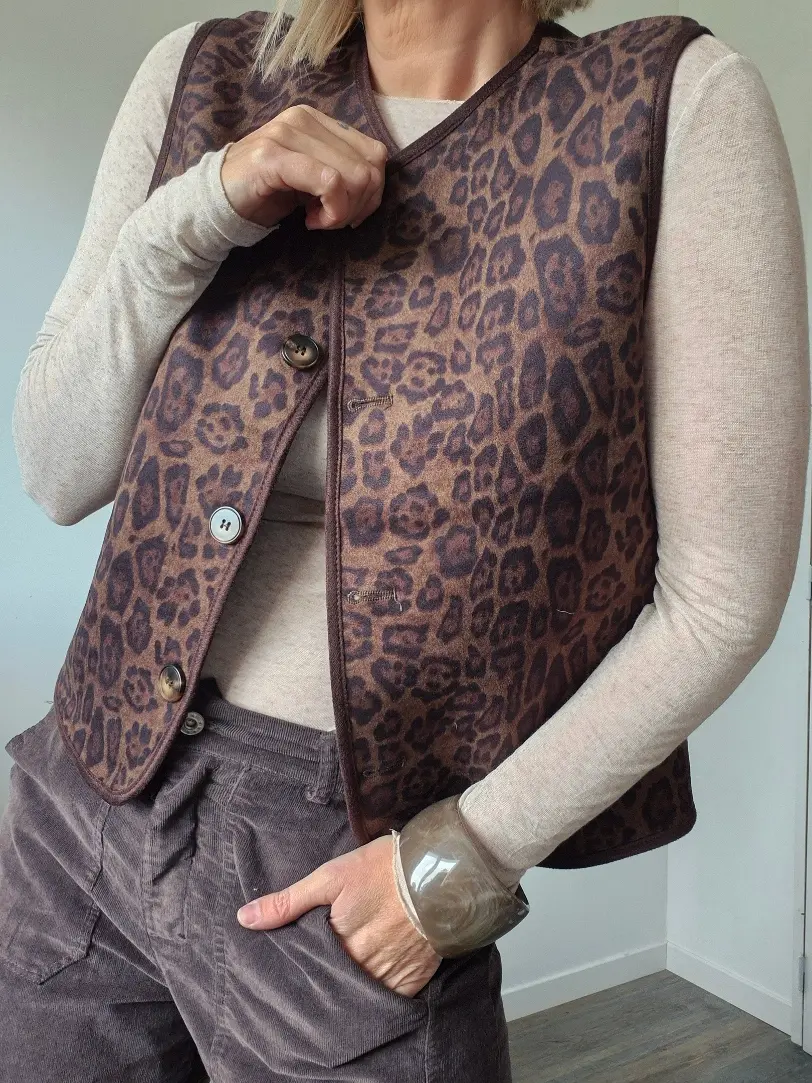 Veste "Féline" – Réversible Léopard & Bouclette Marron