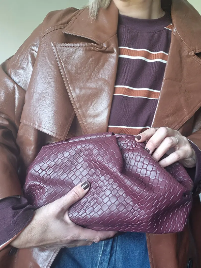 Pochette vintage "Léonie" – Simili Cuir motif tissé Burgundy – Image 3