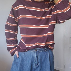 Tee-shirt "Margot" – Oversize Rayé Bordeaux & Caramel