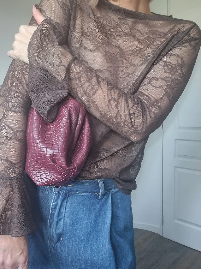 Top "Lucie" manches longues – Dentelle Chocolat RUPTURE DE STOCK