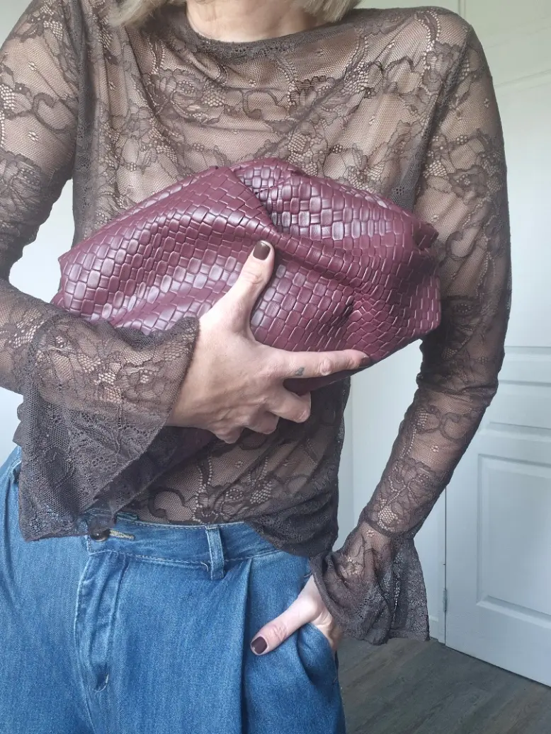 Pochette vintage "Léonie" – Simili Cuir motif tissé Burgundy – Image 2