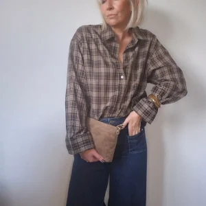 Chemise "Romy" – Carreaux Taupe & Chocolat