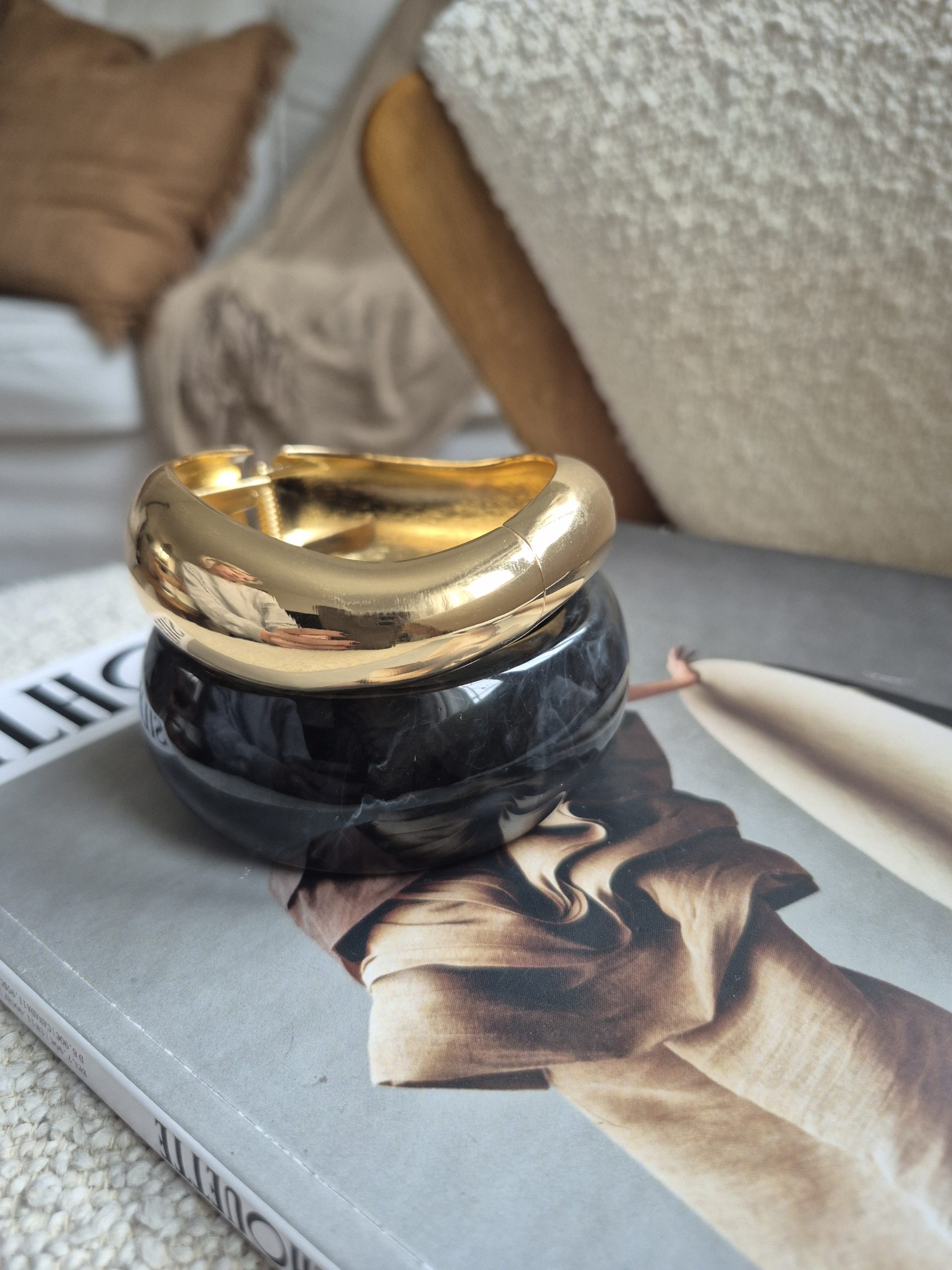 Duo de Bracelets Aria – Doré & Noir marbré