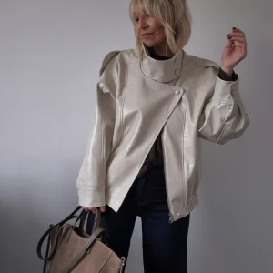 Blouson Vanille – Simili cuir oversize écru