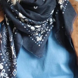Echarpe Bandana Joséphine – Bleu marine à motifs