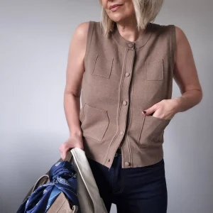 Gilet Augustin – Pull sans manches en maille beige grège