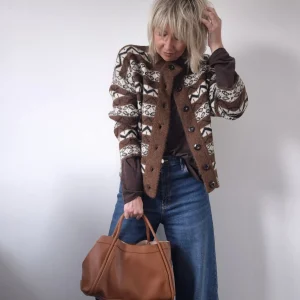 Gilet Célestin – Maille jacquard marron écru et noir