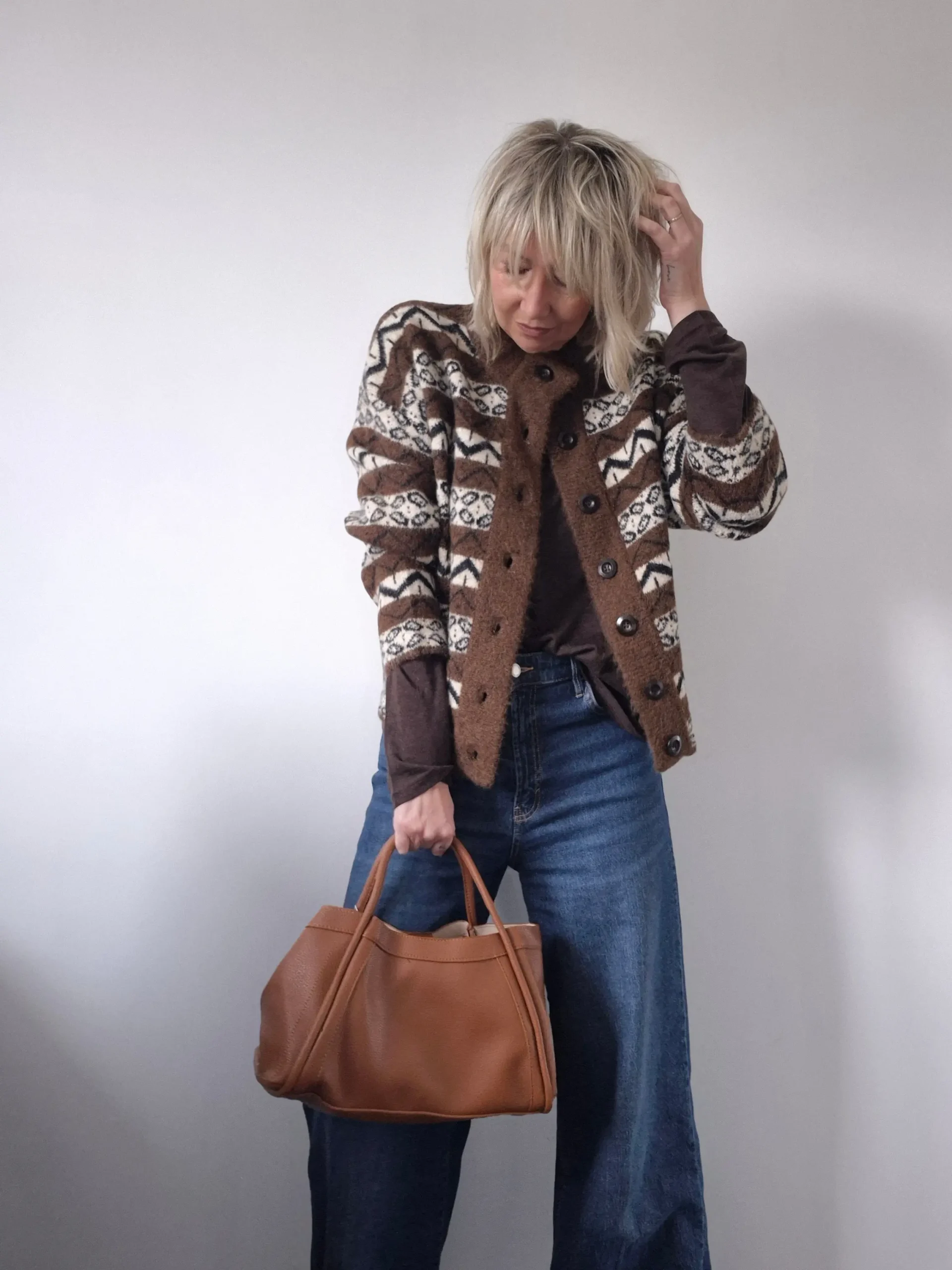 Gilet Célestin – Maille jacquard marron écru et noir