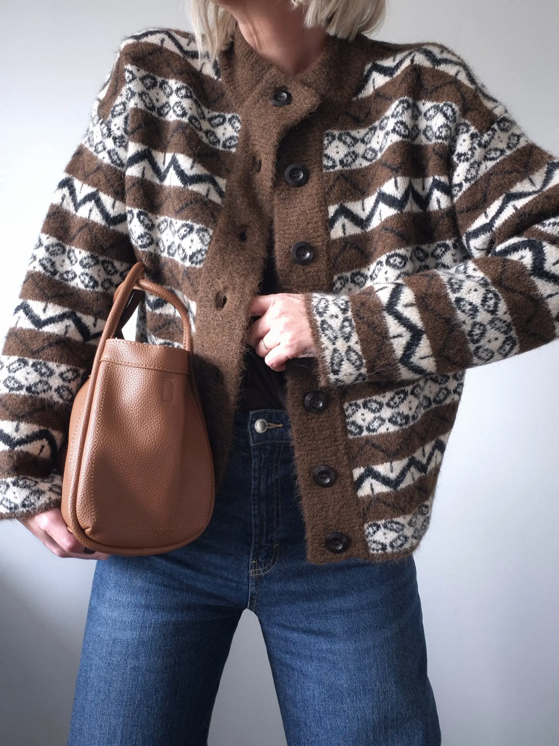 Gilet Célestin – Maille jacquard marron écru et noir – Image 4