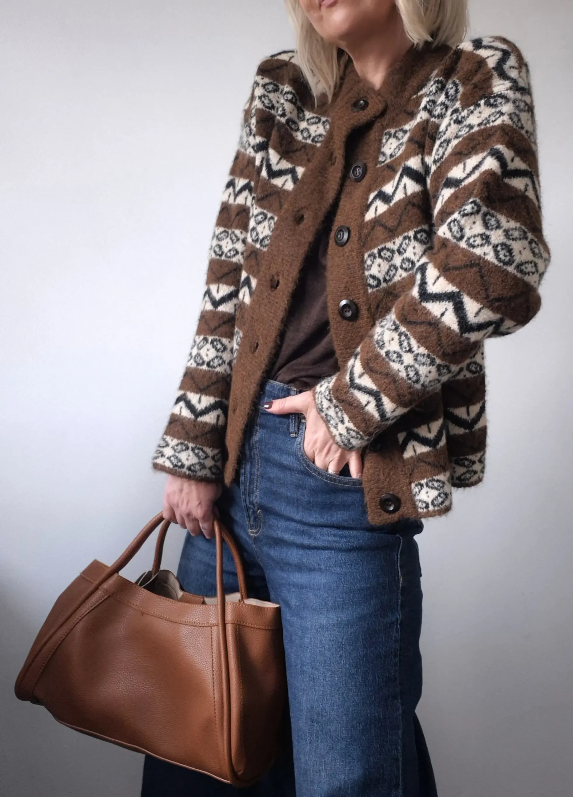 Gilet Célestin – Maille jacquard marron écru et noir – Image 3