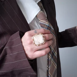 Bague Alba – Pierre effet marbré ivoire