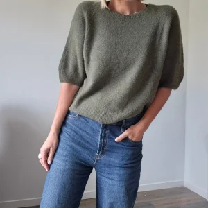 Pull manches courtes Mila avec Alpaga– Vert kaki doux