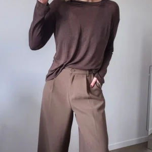 Top Alban oversize – Manches longues fluide marron