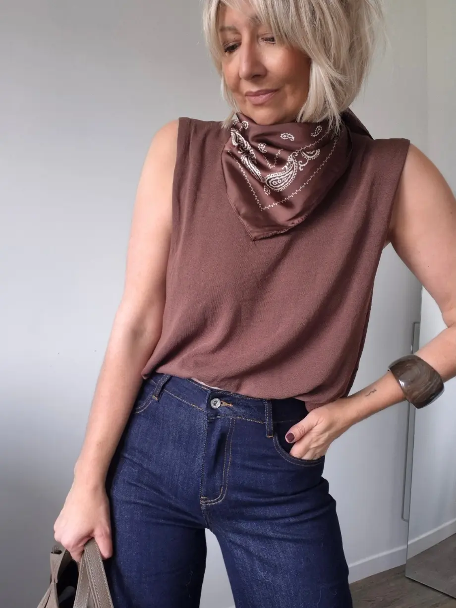 Top Sidonie – Sans manches blousant marron