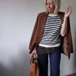 Pull Léonie – Marinière manches courtes écru et marine