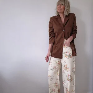 Pantalon wide fleuri “Lilas” crème