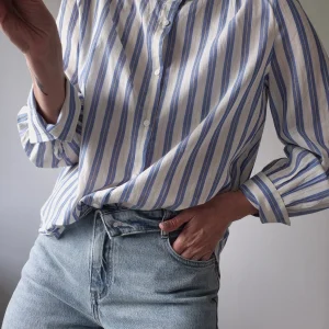 Chemise “Azurine” – rayures ciel & soleil